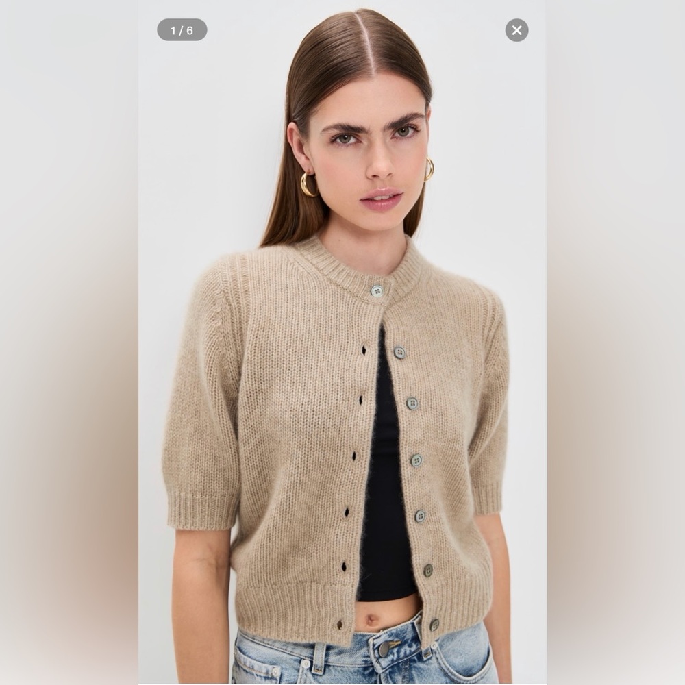 White + Warren cashmere Crewneck Cardigan in Beige